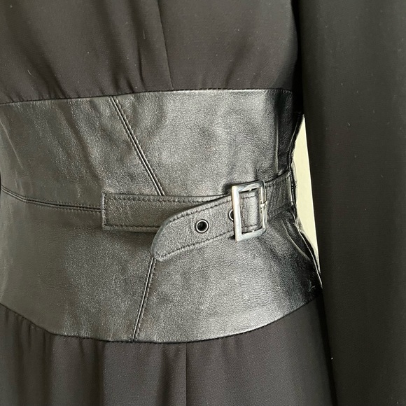 SHANI Black Long Sleeve Sheath Pencil Dress Leather Belted Corset Waist Size 4 - Picture 4 of 7